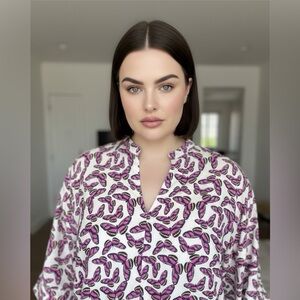 Foxcroft Button Up Shirt Women’s 20W Butterflies All Over Collared Wrinkle Free